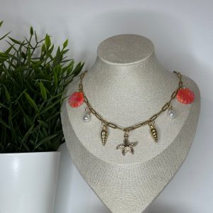 Collier charms - coquillage corail